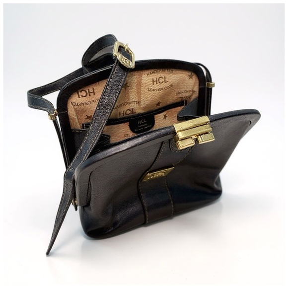 Vintage HCL Leather Crossbody Bag W/ Gold Accents - Picture 5 of 13